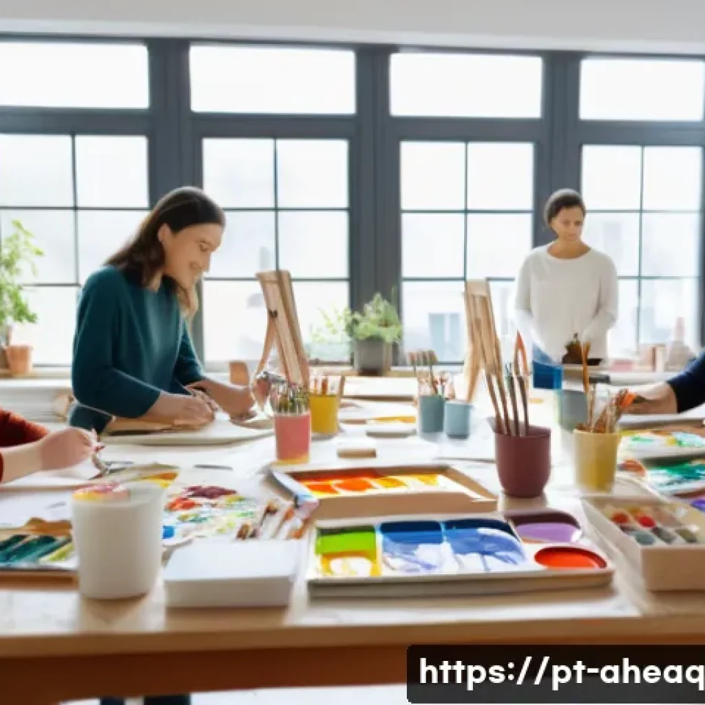 정신건강 문제 해결을 위한 예술 치료 - A cozy art therapy session in a bright, welcoming studio with natural light streaming through large ...