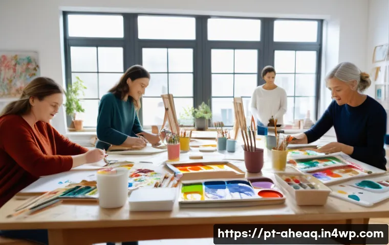 정신건강 문제 해결을 위한 예술 치료 - A cozy art therapy session in a bright, welcoming studio with natural light streaming through large ...