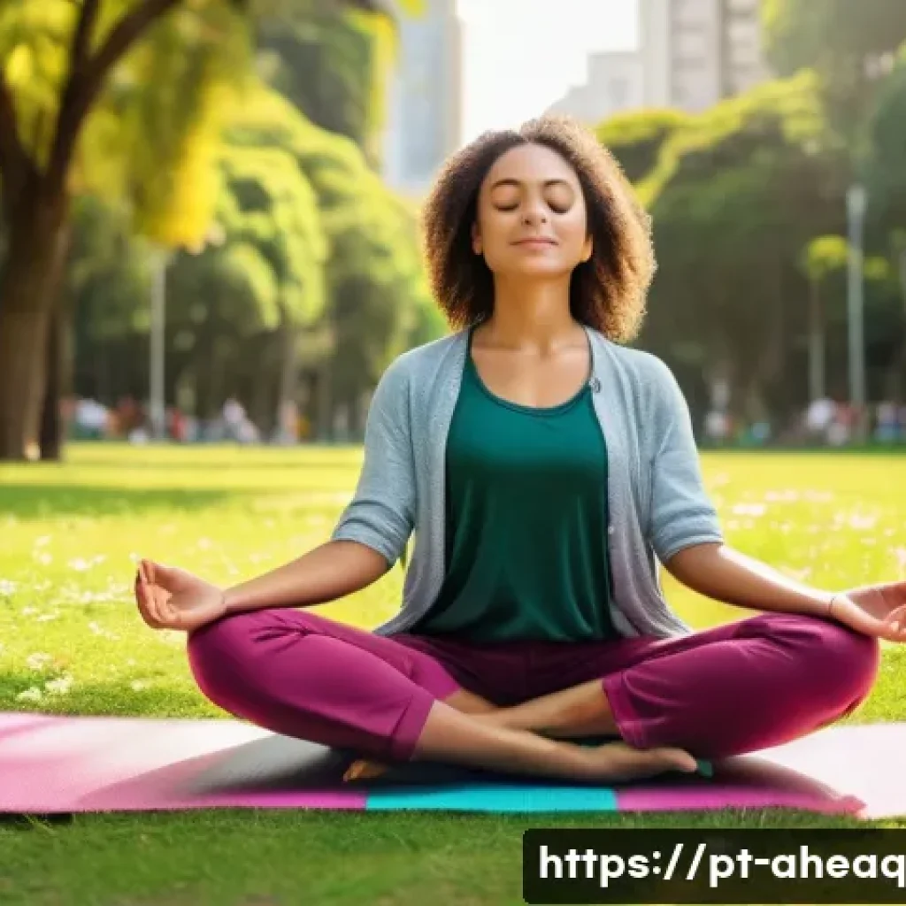 정신건강 케어에서의 예방적 접근법 - A peaceful scene of a young Brazilian woman practicing mindfulness meditation outdoors in a sunny pa...