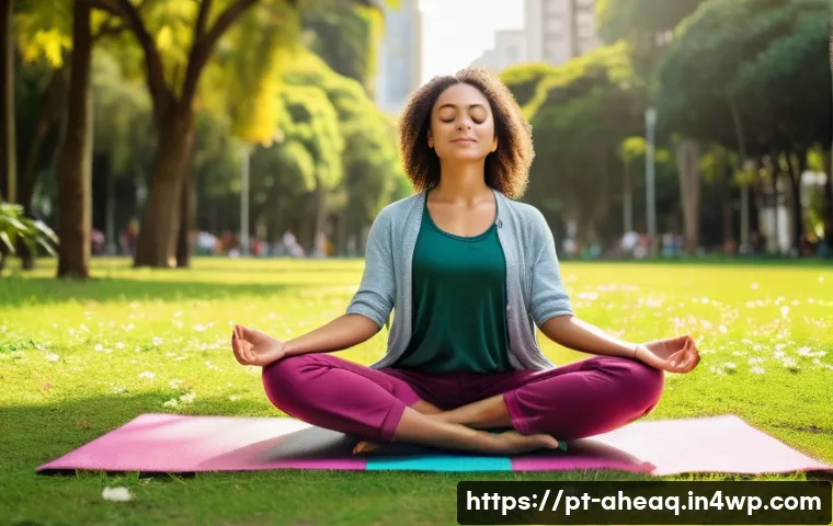 정신건강 케어에서의 예방적 접근법 - A peaceful scene of a young Brazilian woman practicing mindfulness meditation outdoors in a sunny pa...