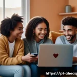 Home 22 정신건강 회복을 위한 온라인 지원 그룹 - A warm and inviting virtual support group scene showing diverse young adults engaging in a video cha...
