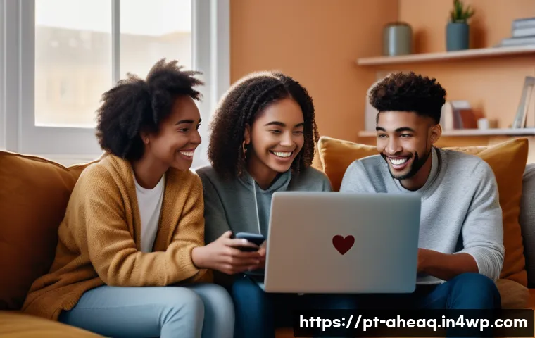 정신건강 회복을 위한 온라인 지원 그룹 - A warm and inviting virtual support group scene showing diverse young adults engaging in a video cha...